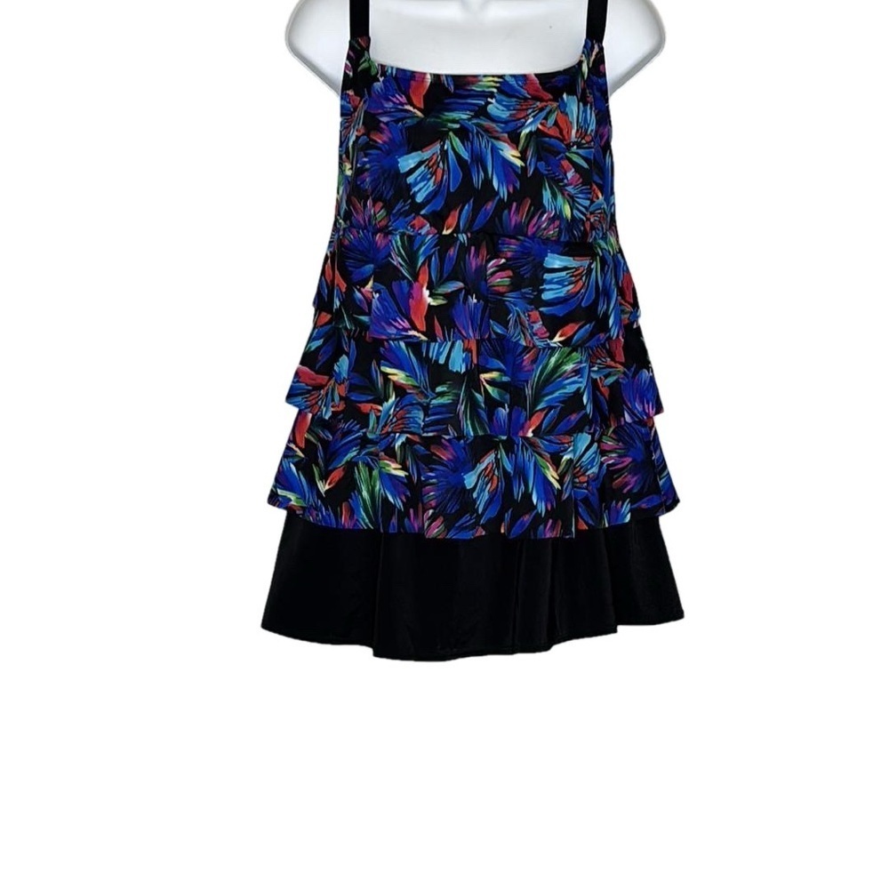 Inches Away One Piece Tiered Swimsuit, Size 16W, Multi Colored Black, Blue & Red